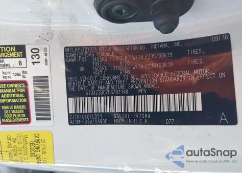 2017 Toyota Sienna Se Premium 8 Passenger z USA, uszkodzony, nr VIN 5TDXZ3DC7HS781148